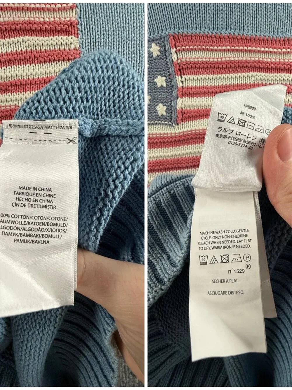 Polo Ralph Lauren Flag Sweater Girls XL 18-20 Graphic Cotton Hooded Light Blue
